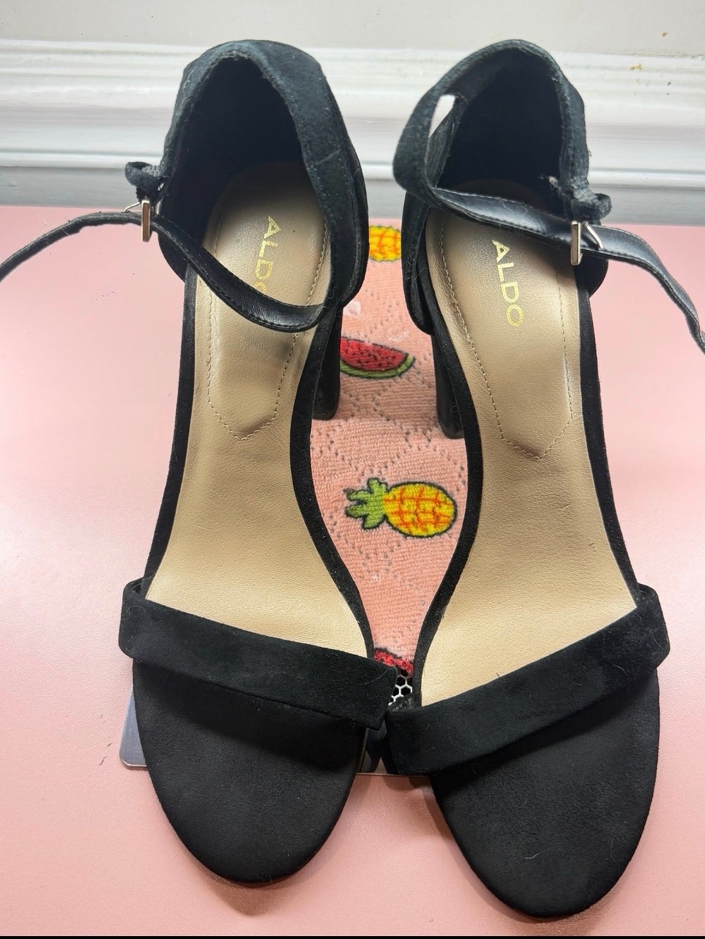 ALDO Black Suede Ankle-Strap Block Heel Sandals